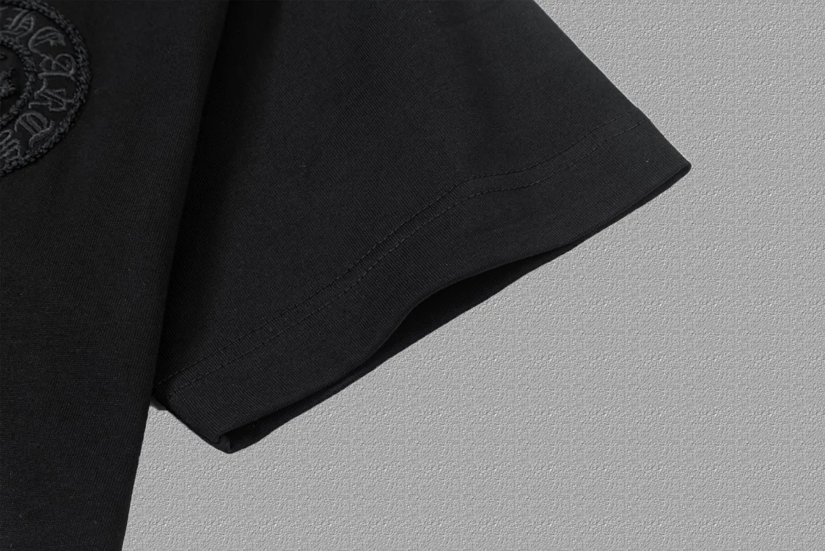 🅿️200 [CH Crow Heart] 2025FW short-sleeved T-shirt, hollow embroidery with arch bridge embroidery, high-end 26s double yarn 300g fabric, heavy fabric, custom stretcher rib, same vat and dye, complete three standards, same style for men and women, color: black, white, size: S M L XL 2XL